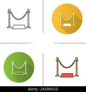 Grand opening ribbon icon. Red carpet. Flat design, linear and color styles. Isolated vector illustrations Stock Vector