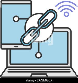 Link sharing color icon. Wifi sharing. Smartphone and computer connection. Isolated vector illustration Stock Vector