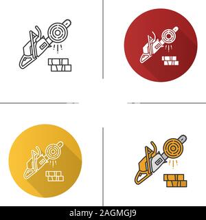 Chainsaw icon. Logging. Petrol-driven power chainsaw. Flat design, linear and color styles. Isolated vector illustrations Stock Vector