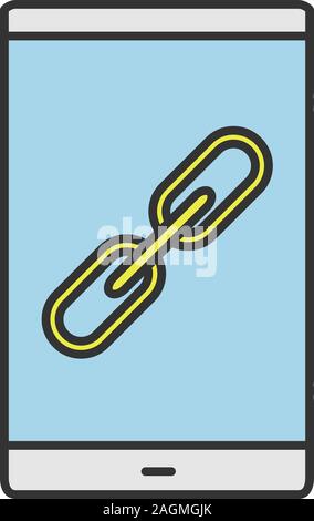 Mobile phone with link sign linear iconcolor icon. Hyperlink. Connection. Isolated vector illustration Stock Vector