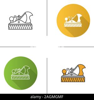 Jack plane icon. Woodworking. Bench plane. Flat design, linear and color styles. Isolated vector illustrations Stock Vector
