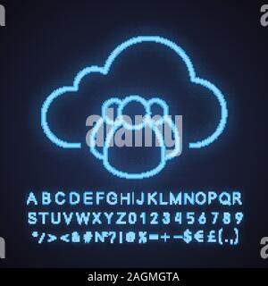 Cloud storage users neon light icon. Glowing sign with alphabet, numbers and symbols. Vector isolated illustration Stock Vector