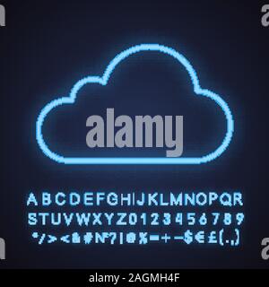 Cloud computing neon light icon. Blue in the sky. Glowing sign with alphabet, numbers and symbols. Vector isolated illustration Stock Vector