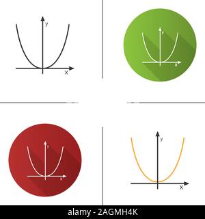 Coordinate system with parabola icon. Algebra. Axis system. Flat design, linear and color styles. Isolated vector illustrations Stock Vector