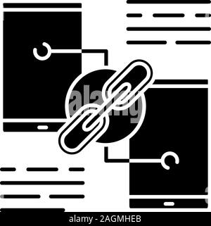 Link sharing glyph icon. Hyperlink. Data transfer. Phones connection. Silhouette symbol. Negative space. Vector isolated illustration Stock Vector
