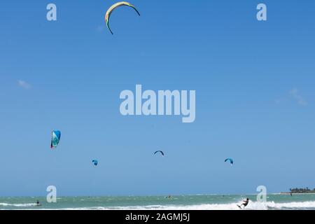 people practicing Kyte surfing in the village of Icarai de Amontada in the state of Ceará in northeastern Brazil Stock Photo