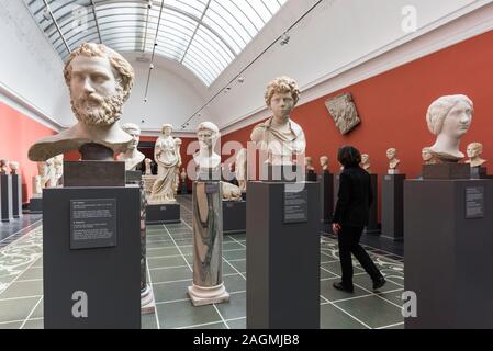 Glyptotek Copenhagen, view of busts inside the ancient Greek and Roman collection of the Ny Carlsberg Glyptotek museum in Copenhagen, Denmark.