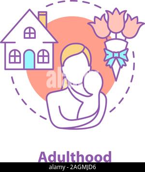 Motherhood concept icon. Adulthood idea thin line illustration. Mother with newborn baby. Woman's life. Vector isolated outline drawing Stock Vector