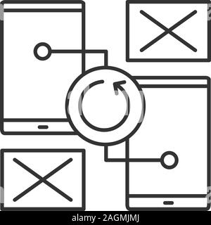 Smartphones synchronization error linear icon. Thin line illustration. Data transfer. No signal or connection error. Contour symbol. Vector isolated o Stock Vector