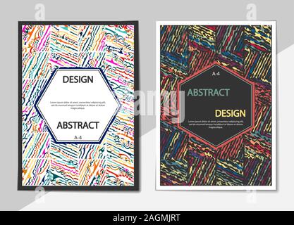 Set of covers with a flat pattern of wavy lines. Format A-4. Casual modern colors. Colorful background for flyers, posters, banners or billboards and Stock Vector