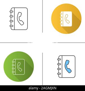 Telephone book icon. Phone contacts. Notepad with handset. Flat design, linear and color styles. Isolated vector illustrations Stock Vector