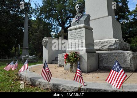 The grave of explorer William Clark in Bellefontaine Cemetery in St. Louis, MO. Clark helped lead the Lewis and Clark Expedition to the Pacific Ocean. Stock Photo