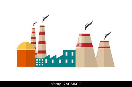 Thermal, nuclear or coal power plant. Flat style. Isolated on white background. Stock Vector