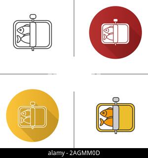 Sprats icon. Canned fish. Flat design, linear and color styles. Isolated vector illustrations Stock Vector