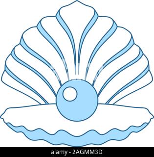 Open Seashell Icon. Thin Line With Blue Fill Design. Vector Illustration. Stock Vector