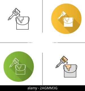 Paint bucket with brush icon. Painting, dyeing. Painting, dyeing. Flat design, linear and color styles. Isolated vector illustrations Stock Vector