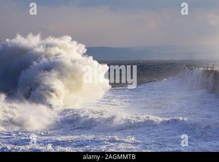 Stormy Seas With Crashing Waves in Winter Hartlepool Headland Stock Photo