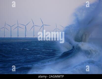 Stormy Seas With Crashing Waves in Winter Hartlepool Headland Stock Photo