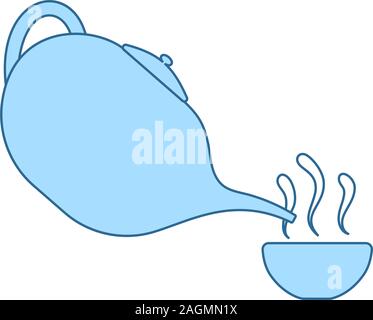 SPA Tea Pot With Cup Icon. Thin Line With Blue Fill Design. Vector Illustration. Stock Vector