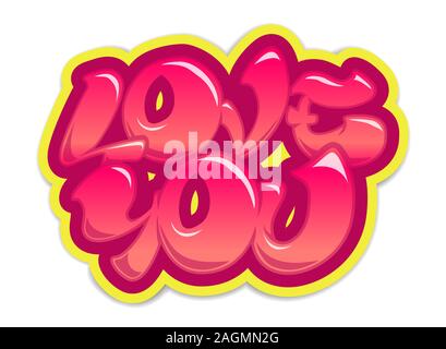 Love you graffiti lettering sticker. Valentines day card design element isolated on white. Stock Vector