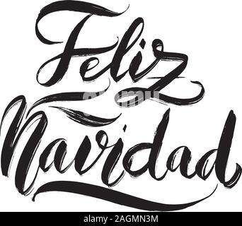 Feliz Navidad calligraphy hand lettering with wreath of fir tree ...