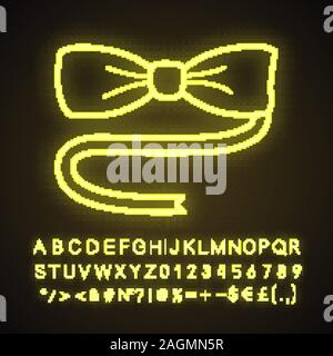 Bow tie neon light icon. Glowing sign with alphabet, numbers and symbols. Vector isolated illustration Stock Vector