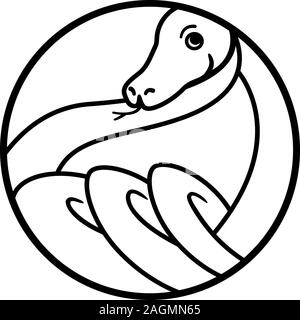 Snake outline logo. Round geometric shape. Twisted reptile rings graphic illustration for tattoo, sticker, logotype. Stock Vector