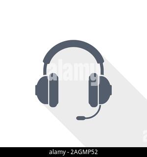 Headphones with microphone vector icon, sound, music concept flat design illustration for web design and mobile applications Stock Vector
