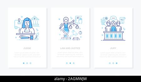 Law and justice - line design style banners set Stock Vector