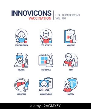 Vaccination - vector line design style icons set Stock Vector