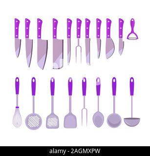 Set kitchen tools, flat style. cooking utensils , icons design element. isolated on white background. Vector illustration Stock Vector