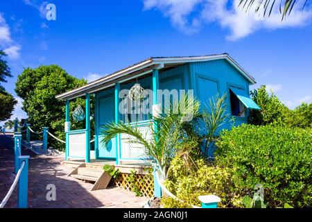 Colorful tropical cabana or shelter on the beach of Half Moon Cay Stock Photo