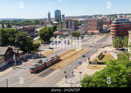 Tram lines and busy interchange, Brno, Czech Republic, Europe Stock Photo