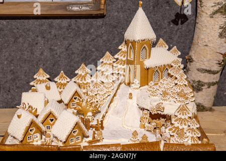 Prague,Czech Republic, December 12, 2019: Nativity scene made from biscuit in Prague Stock Photo