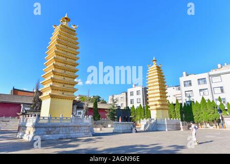 Golden Pagodas of Miaozhan Temple at Guandu Ancient Town in China Stock Photo