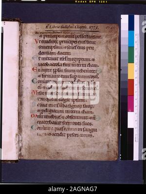 Listed in De Ricci, Seymour, Census of Medieval and Renaissance Manuscripts in the United States and Canada. New York. N.Y.: H.W. Wilson, 1935; and Supplement, New York, N.Y.: Bibliographical Society of America, 1962. Ownership : Folio 1 is inscribed:  e libris Gulielmi Chapple, 1775.  Wilberforce Eames acquired it for his library (Brooklyn, NY) in 1926 from W. M. Voynich.  Gift of Eames, 1940. De Ricci, 2313.  De Ricci, Supplement, 329.  Chart by Dr. G.B. Guest.  Note in manuscript. Note pasted into flyleaf says that William Chapple was West Country topographer, according to Dictionary of Nat Stock Photo