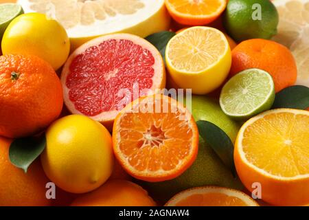 Juicy citrus fruits textured background, close up Stock Photo