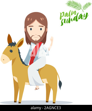 Jesus Riding Donkey Palm Sunday Vector Illustration Stock Vector Image ...