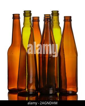 Empty glass bottles that can be used for different drinks. Stock Photo
