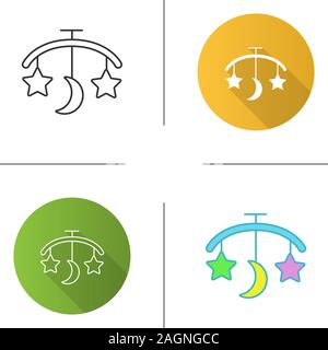 Baby bed carousel icon. Hanging rattle. Flat design, linear and color styles. Isolated vector illustrations Stock Vector
