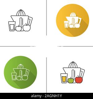 Juicer icon. Juicing machine. Homemade apple juice. Flat design, linear and color styles. Isolated vector illustrations Stock Vector