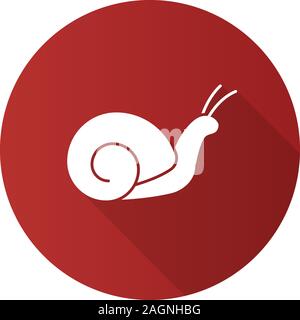 Snail flat design long shadow glyph icon. Slow motion. Slug. Vector silhouette illustration Stock Vector