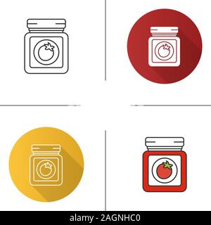 Tomato sauce jar icon. Flat design, linear and color styles. Isolated vector illustrations Stock Vector