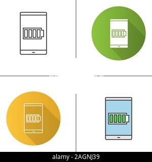 Smartphone high battery icon. Battery charging. Flat design, linear and color styles. Isolated vector illustrations Stock Vector