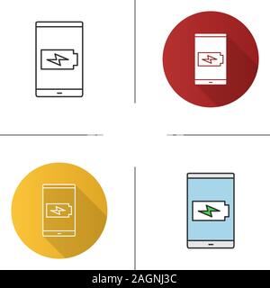 Smartphone battery charging icon. Flat design, linear and color styles. Isolated vector illustrations Stock Vector