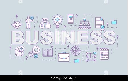 Business development word concepts banner. Startup. Commercial industry. Ideas and innovation. Isolated lettering typography idea with linear icons. V Stock Vector
