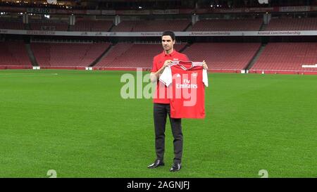 Screen grab taken from PA Video of Arsenal manager Mikel Arteta poses after a press conference at The Emirates Stadium, London. Stock Photo