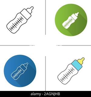 Baby feeding bottle icon. Flat design, linear and color styles. Isolated vector illustrations Stock Vector
