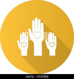 Unity in diversity flat design long shadow glyph icon. No to racism. Volunteers. Helping hands. Voting. Charity. Vector silhouette illustration Stock Vector