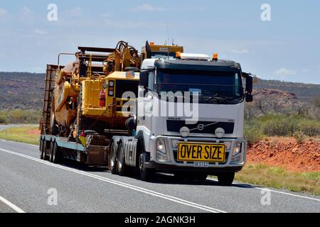 Australia, Northern Territory - November 15, 2017: Heavy oversize transport with truck named Road Train on Stuart Highway Stock Photo